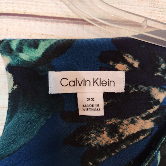 Calvin Klein Long Sleeve Tunic Blouse Blue Floral One Button Back Womens Size 2X - Picture 10 of 16